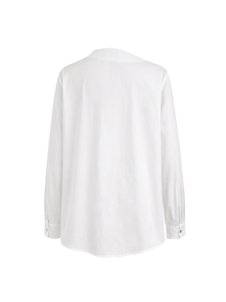 Women's white asymmetric button front blouse with long sleeves