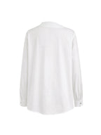 Women's white asymmetric button front blouse with long sleeves