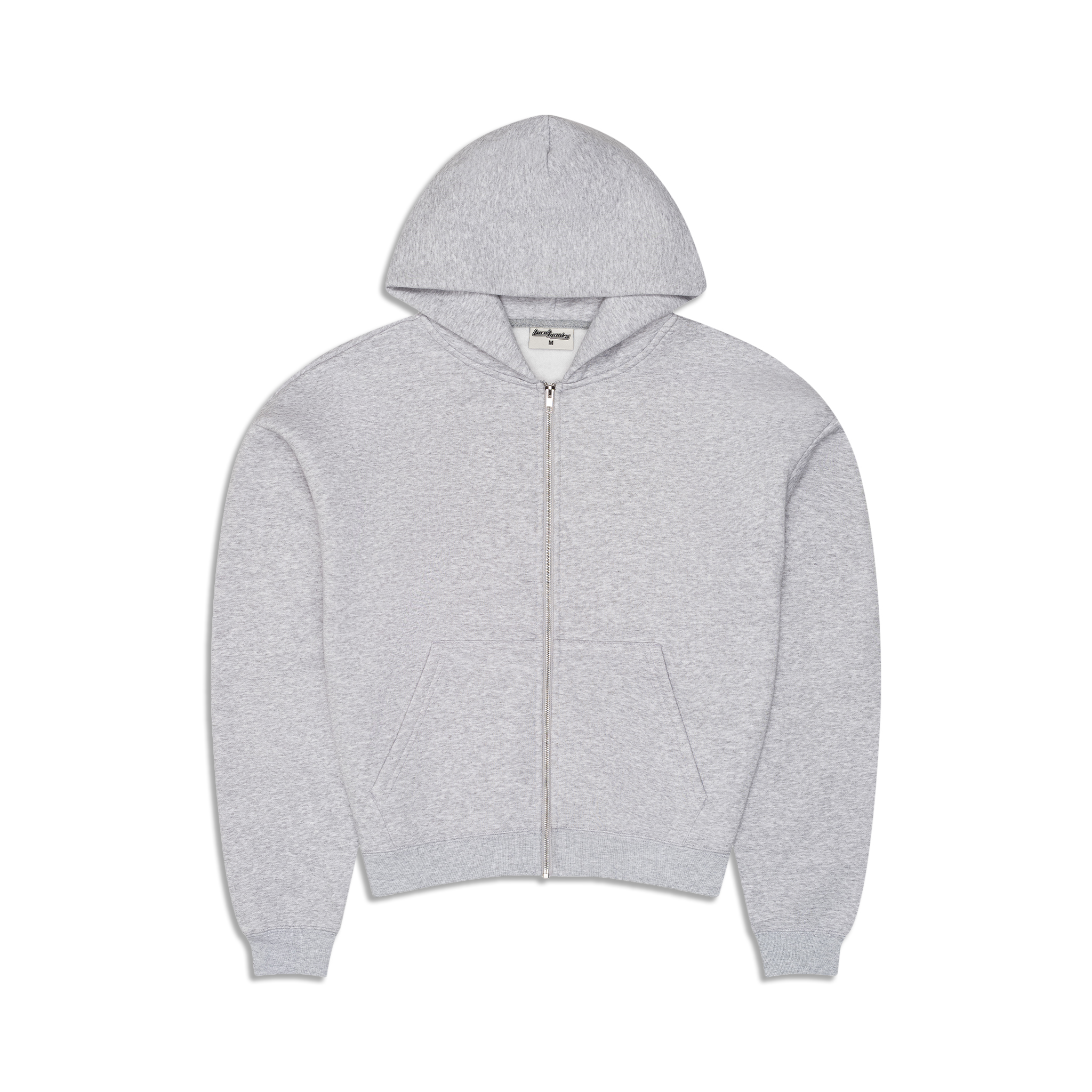 Men's gray zip-up hoodie with hood and kangaroo pocket
