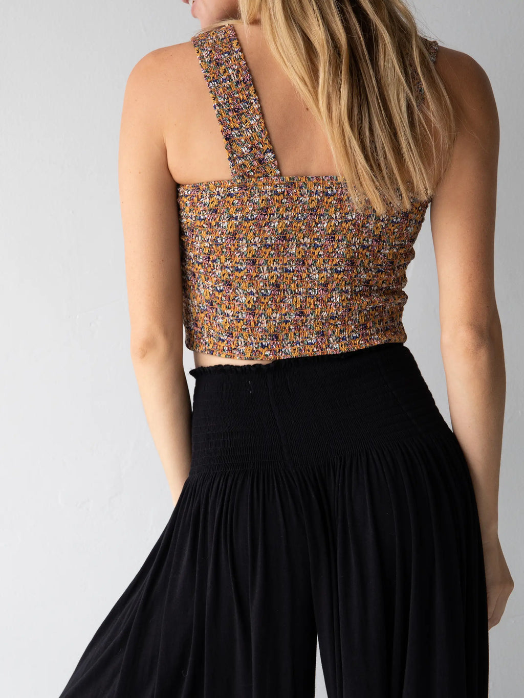 Women's black wide-leg palazzo pants with elastic waist