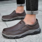Men's casual moc toe loafers with chunky treaded soles