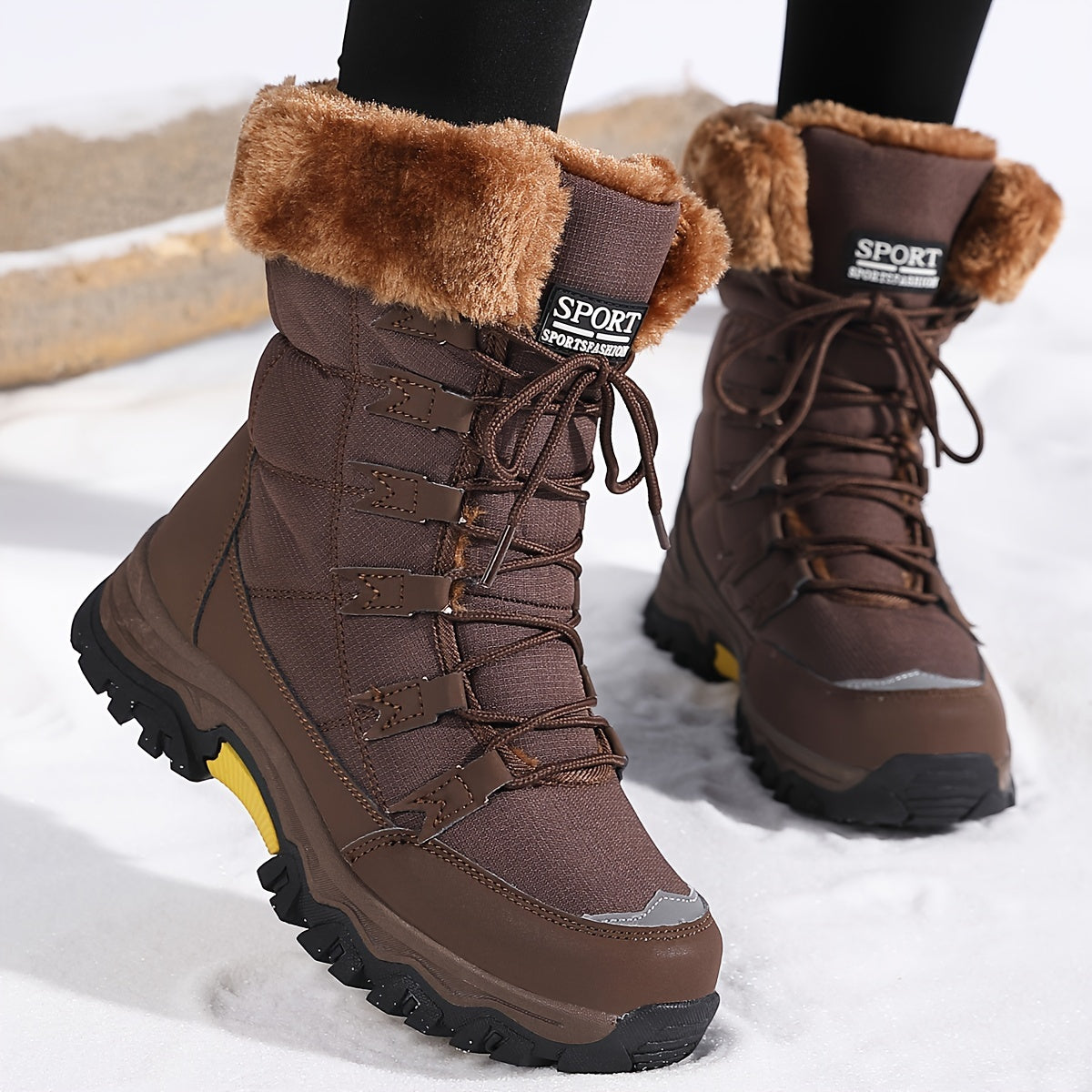 Women's winter hiking boots with fur collars and lace-up fronts
