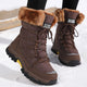 Women's winter hiking boots with fur collars and lace-up fronts