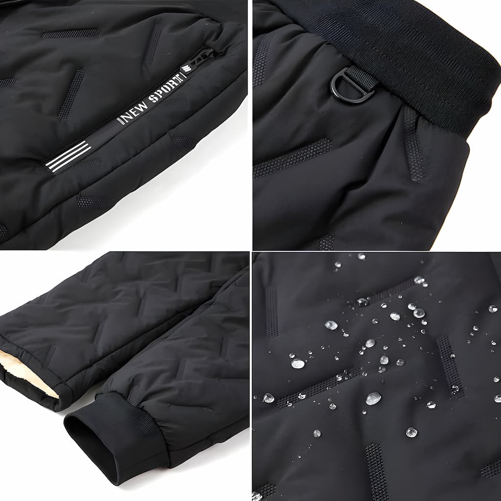 Women's quilted jogger trousers with drawstring waist, zipped pockets and ribbed ankle cuffs
