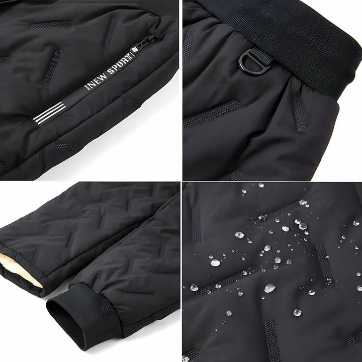 Women's quilted jogger trousers with drawstring waist, zipped pockets and ribbed ankle cuffs