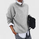 Women's relaxed crew neck sweater with long sleeves and ribbed trims