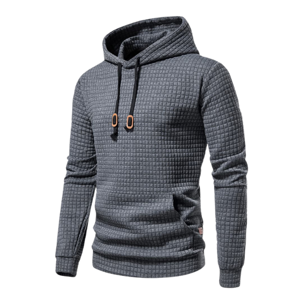 Men's long-sleeve quilted textured hoodie with drawstring hood and front pouch pocket