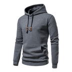 Men's long-sleeve quilted textured hoodie with drawstring hood and front pouch pocket