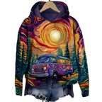 Women's multicolor artistic print hoodie with hood