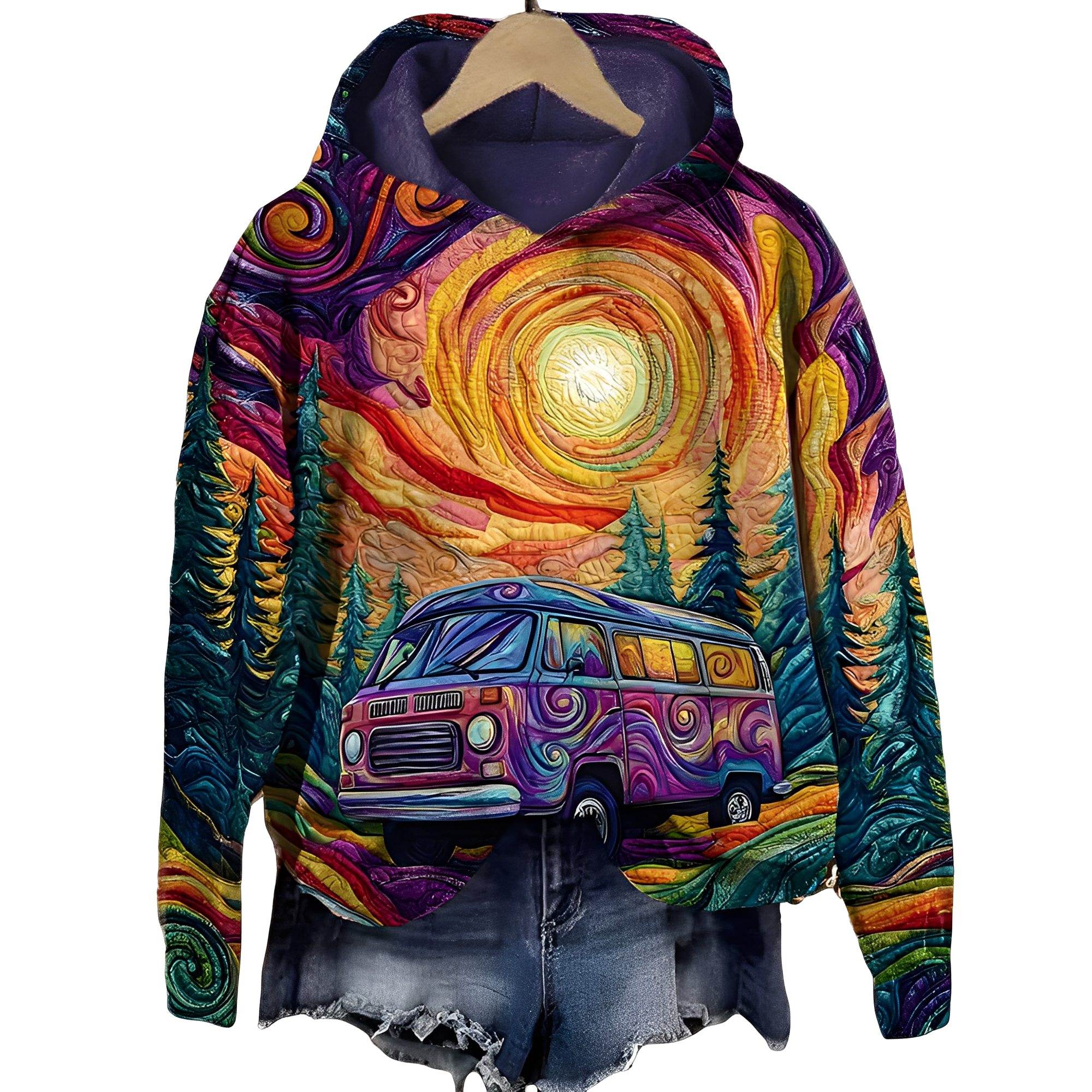 Women's multicolor artistic print hoodie with hood