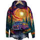 Women's multicolor artistic print hoodie with hood