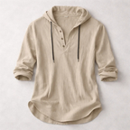 Women's printed hooded tunic top with curved hem