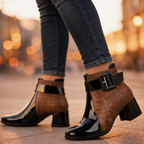 Women's quilted ankle boots with buckle strap and block heel