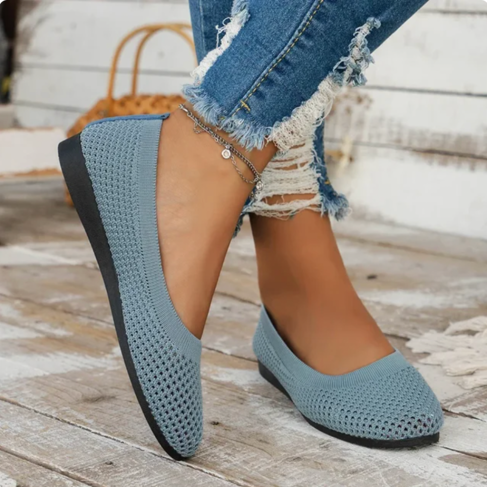 Women's knitted mesh ballet flats with round toes and flat soles