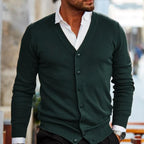 Men's plain V-neck cardigan with buttons and long sleeves