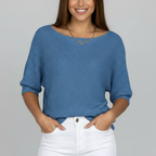Women's textured knit jumper with wide boat neckline and three quarter sleeves