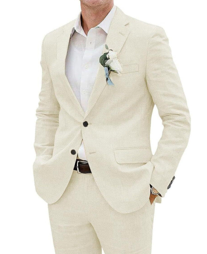 Men's tailored two-piece suit with structured blazer and matching trousers
