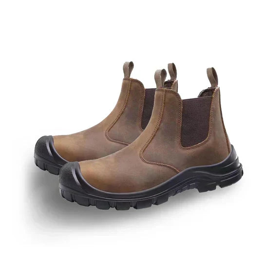 Women's Chelsea work boots with elastic panels and chunky lug soles