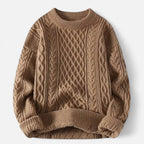 Men's cable knit crew neck sweater with long sleeves