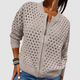 Women's open knit zip cardigan with ribbed trims and long sleeves