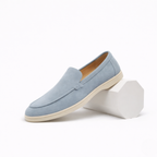 Men's slip-on loafers with moc toe detailing and flat sole