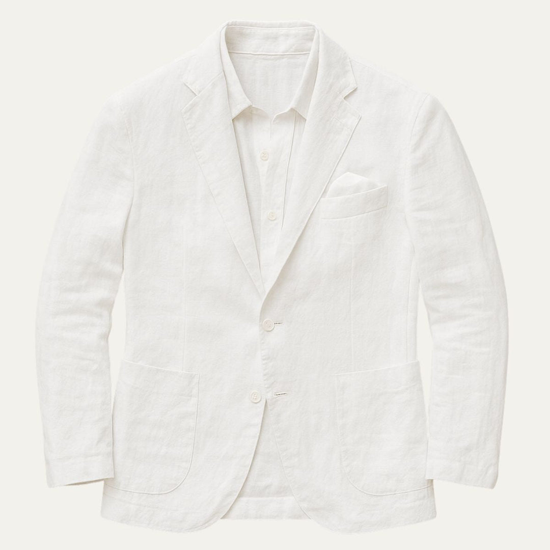 Men's summer blazer with notched lapels, button fastening and flap pockets