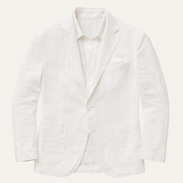 Men's summer blazer with notched lapels, button fastening and flap pockets