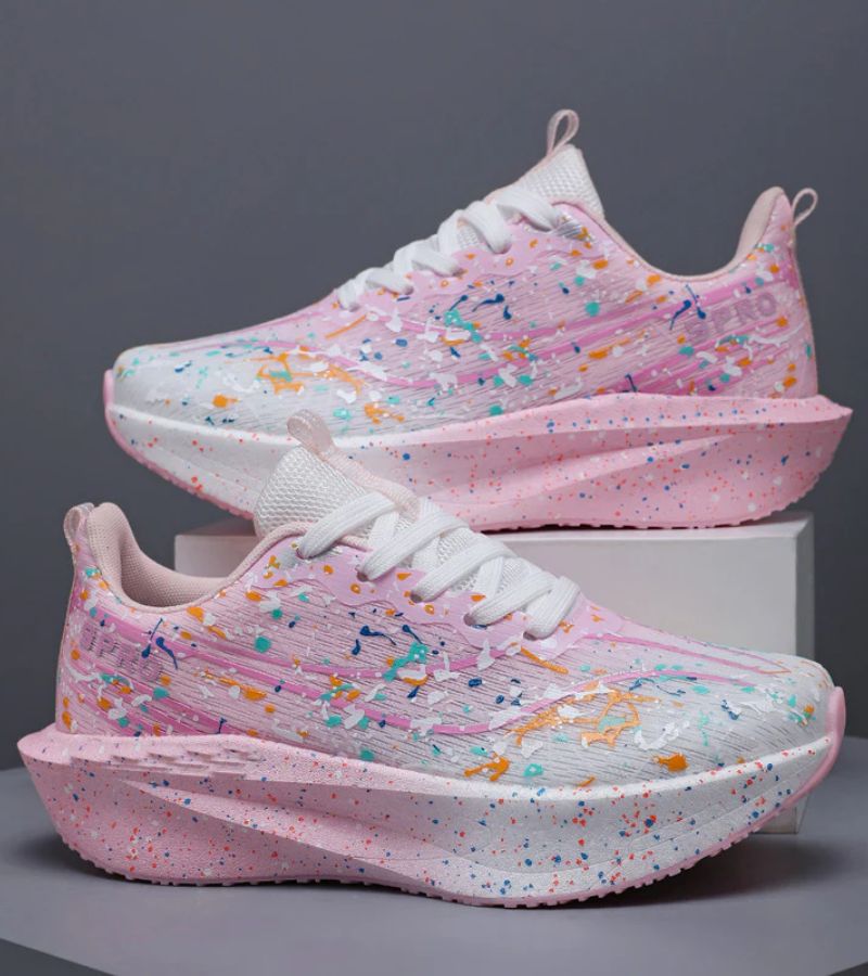 Women's abstract paint splatter platform lace-up sneakers