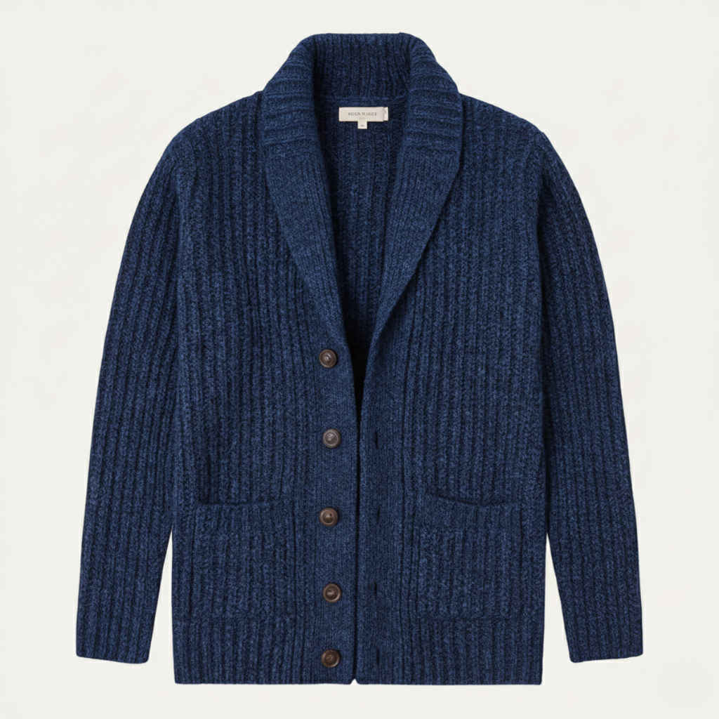 Men's chunky knit cardigan with shawl collar and buttons