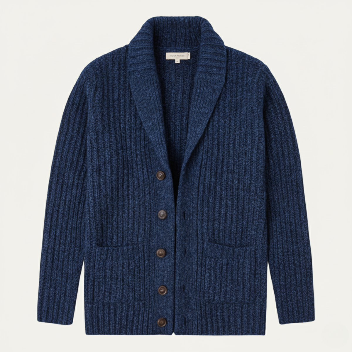 Men's chunky knit cardigan with shawl collar and buttons