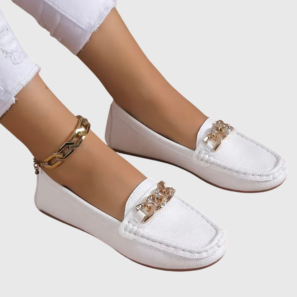 Women's flat loafers with embellished buckle detail