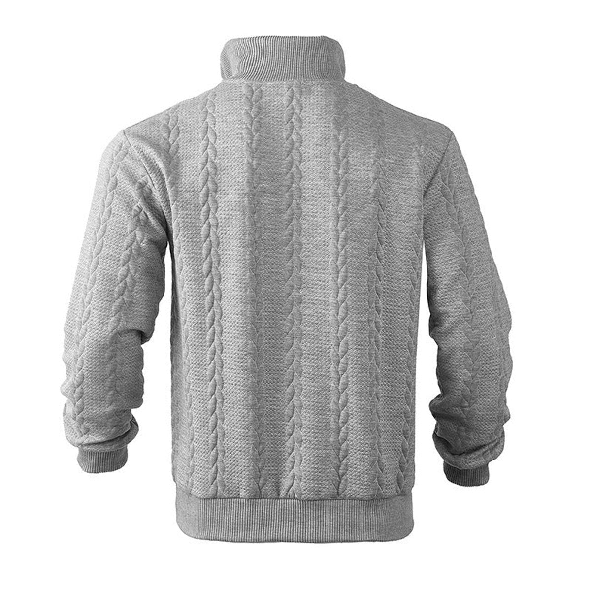 Men's quarter-zip jumper with stand collar and vertical cable-knit panels