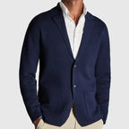 Men's knit blazer cardigan with lapels, buttons and patch pockets