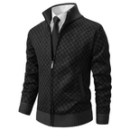 Men's diamond pattern zip-front sweater with stand collar