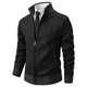 Men's diamond pattern zip-front sweater with stand collar