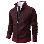 Men's diamond pattern zip-front sweater with stand collar