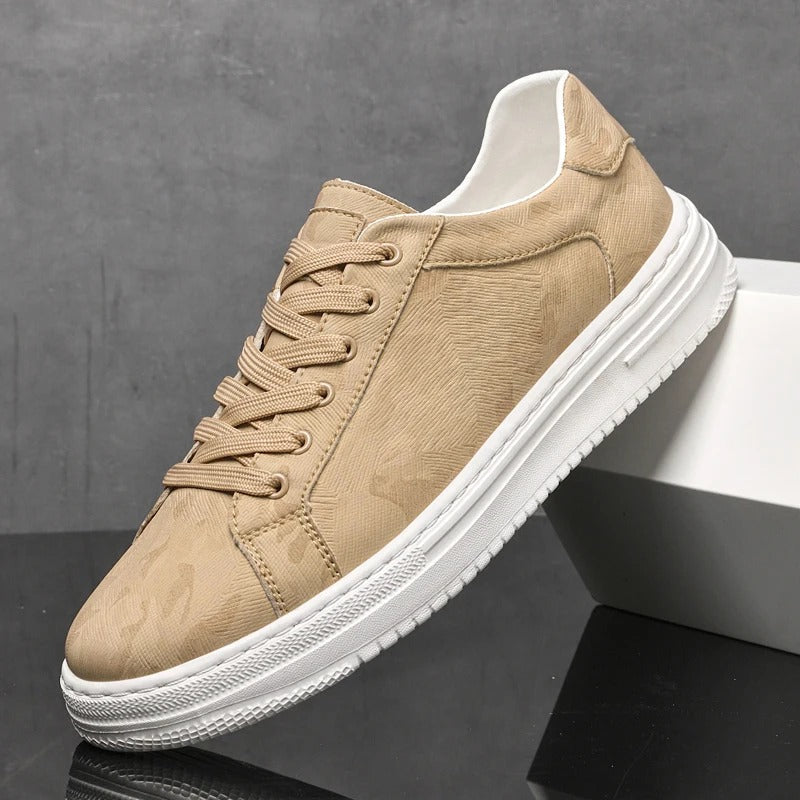 Classic low-top lace-up sneakers with textured upper and contrasting sole