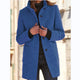 Women's button front coat with raised collar, long sleeves and front pockets