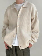 Men's ribbed knit collared cardigan with button front
