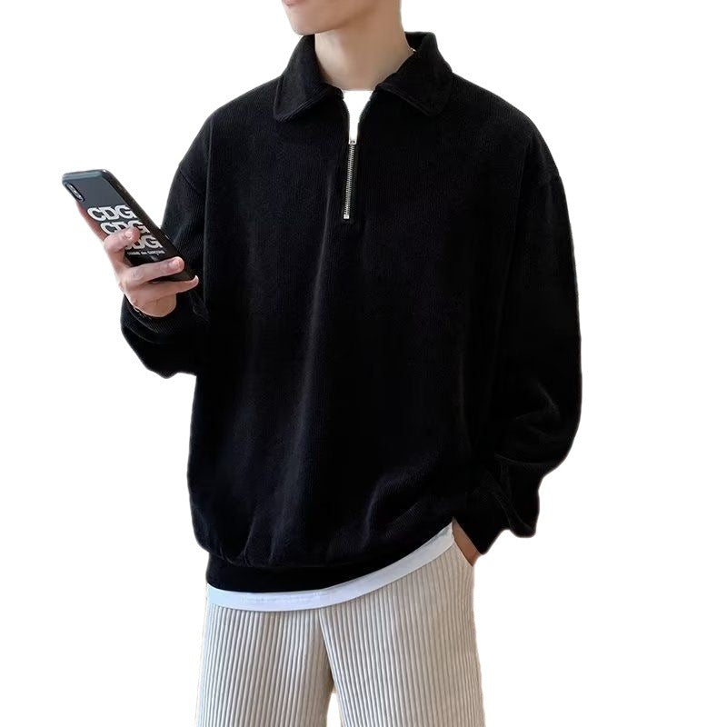 Men's ribbed quarter-zip jumper with collared neckline and long sleeves