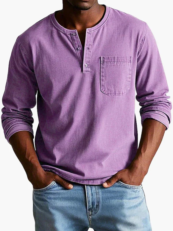 Men's long sleeve Henley shirt with chest pocket
