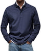 Men's long sleeve polo sweater with collar, button placket and ribbed trims
