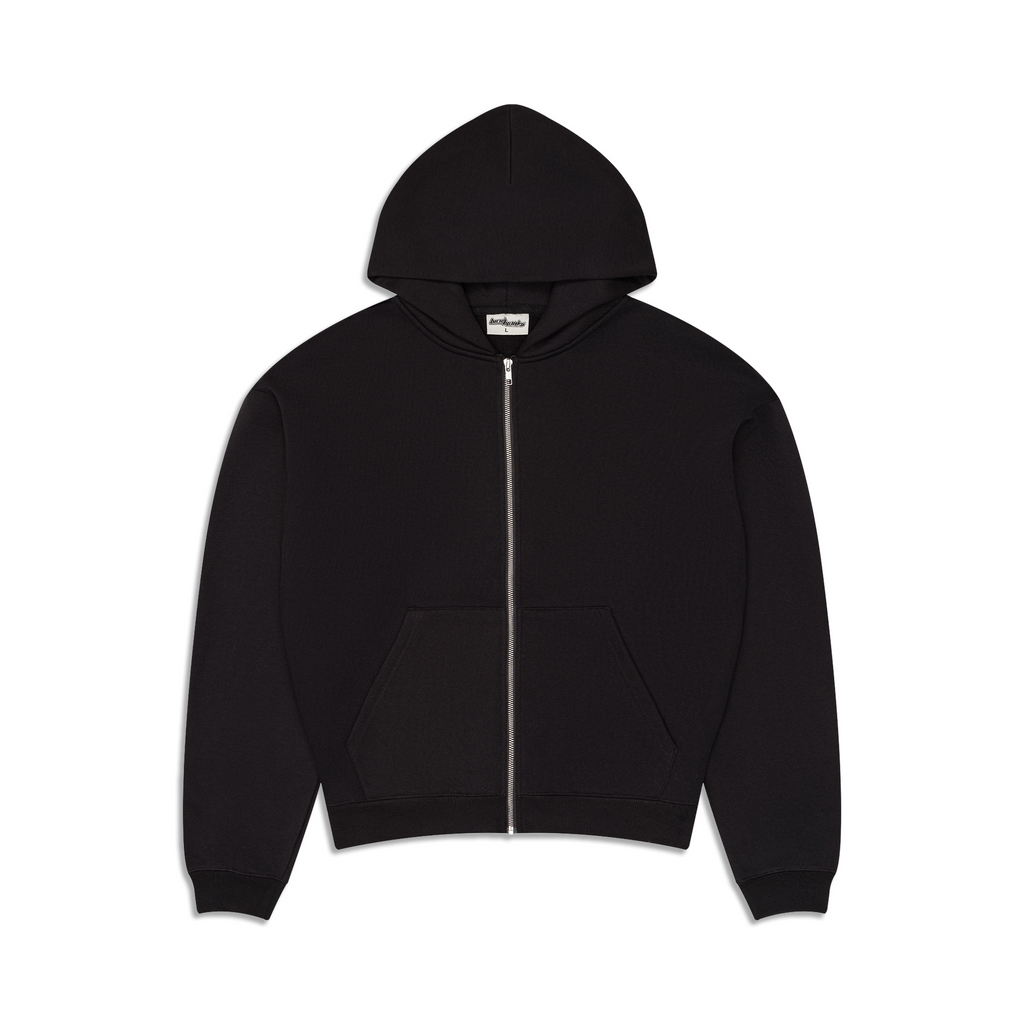 Men's black zip-up hoodie with kangaroo pocket