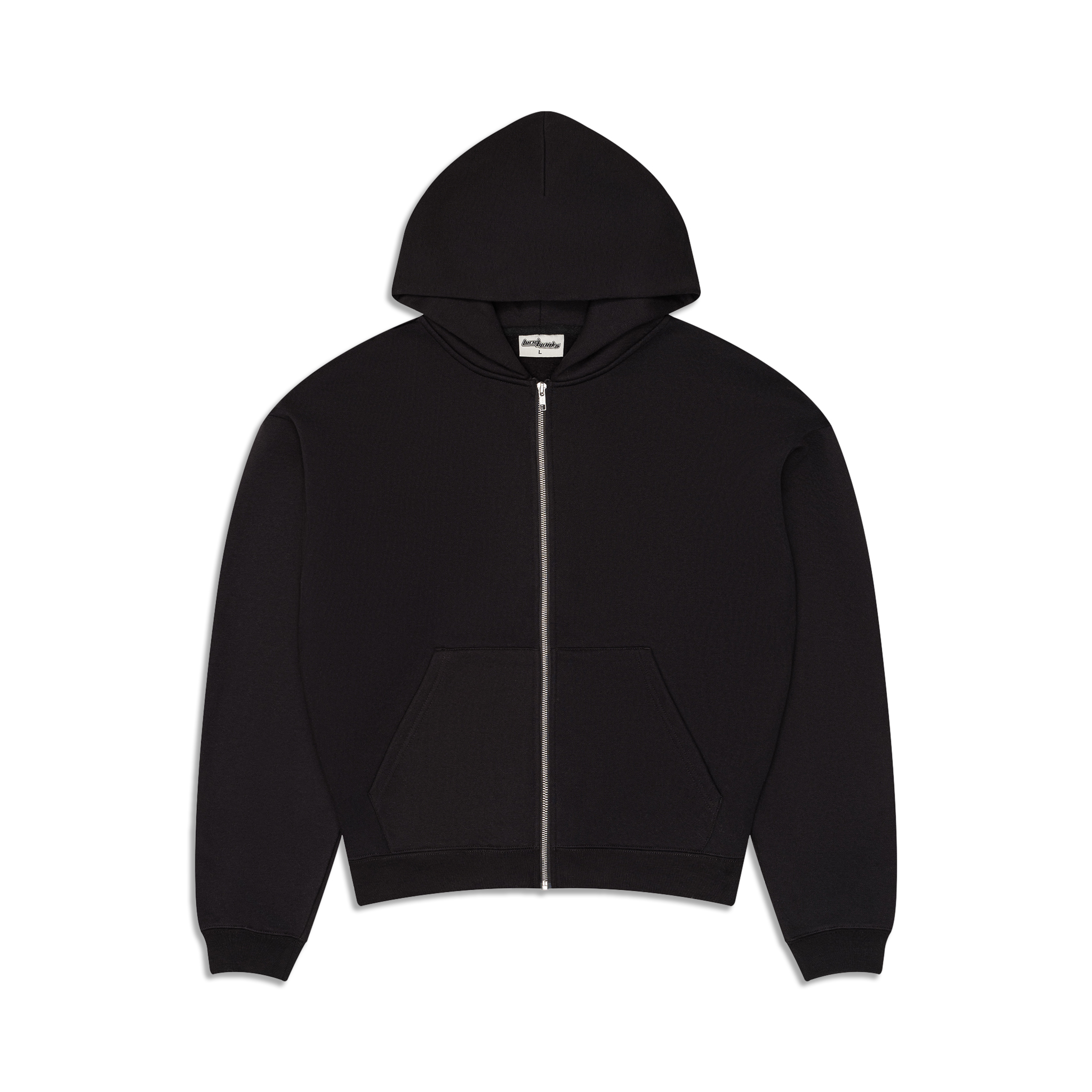 Men's black zip-up hoodie with kangaroo pocket
