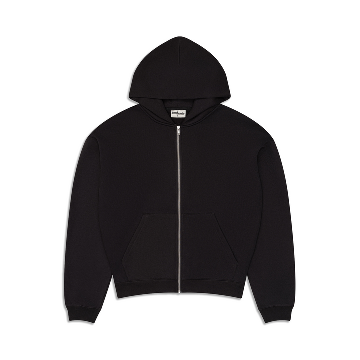 Men's black zip-up hoodie with kangaroo pocket