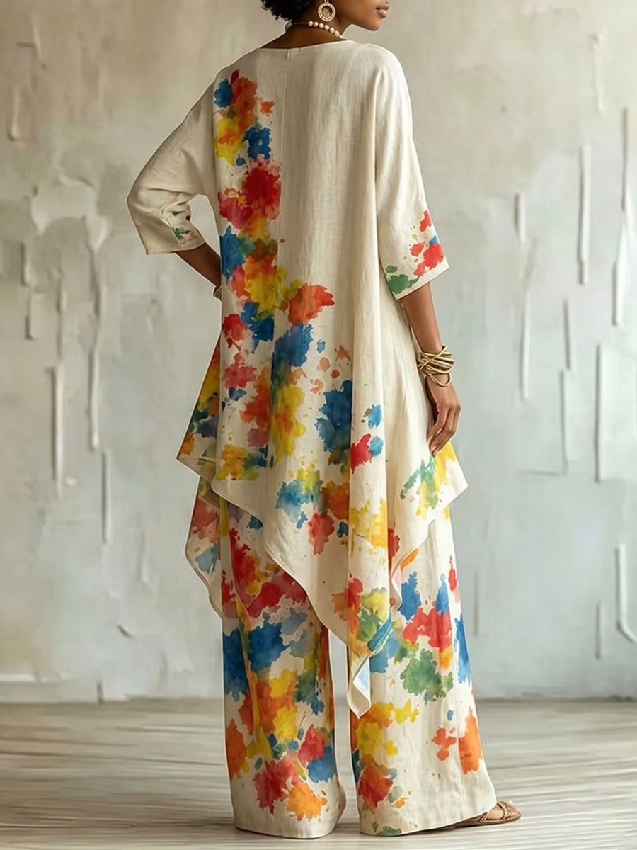 Women's white floral asymmetric blouse with boat neckline
