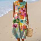 Women's sleeveless floral midi dress with side pockets
