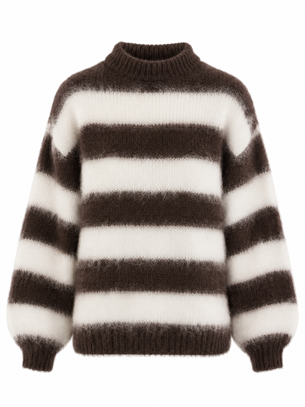 Women's striped mock neck jumper with long sleeves and ribbed trims