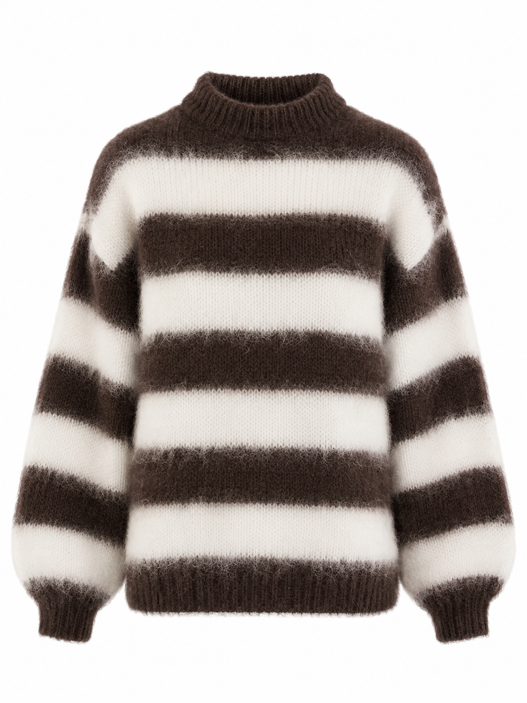Women's striped mock neck jumper with long sleeves and ribbed trims