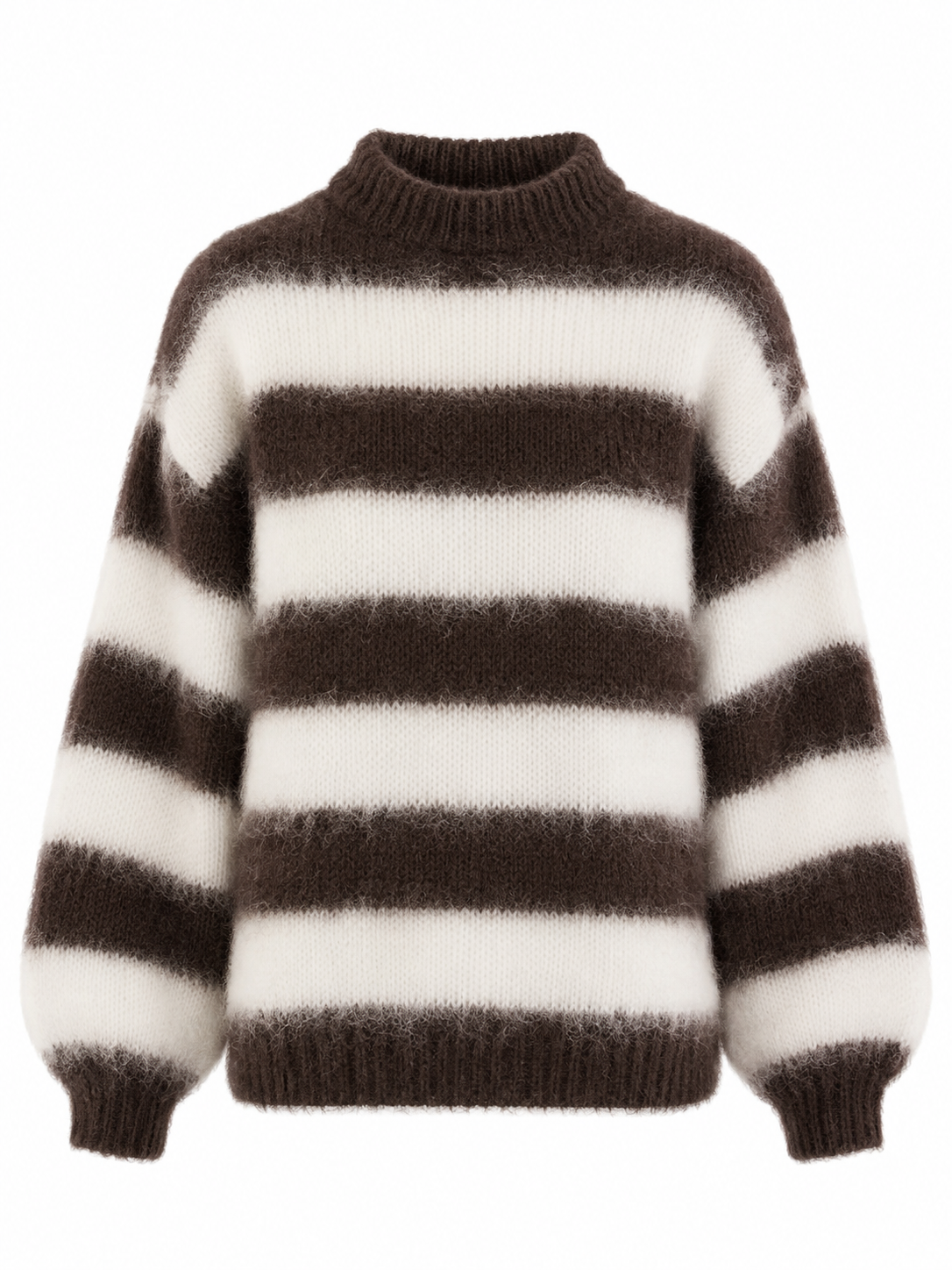 Women's striped mock neck jumper with long sleeves and ribbed trims